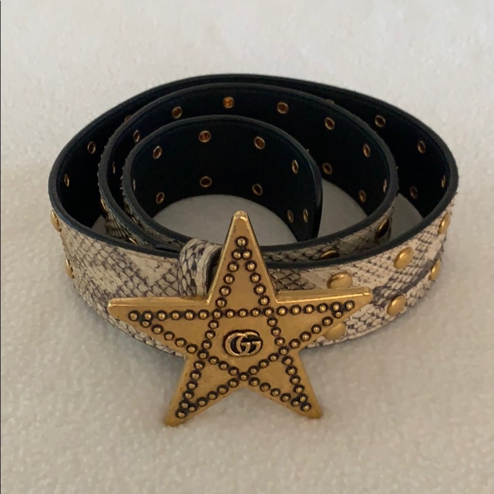 Women Natural Studded Python Belt With Star Buckle